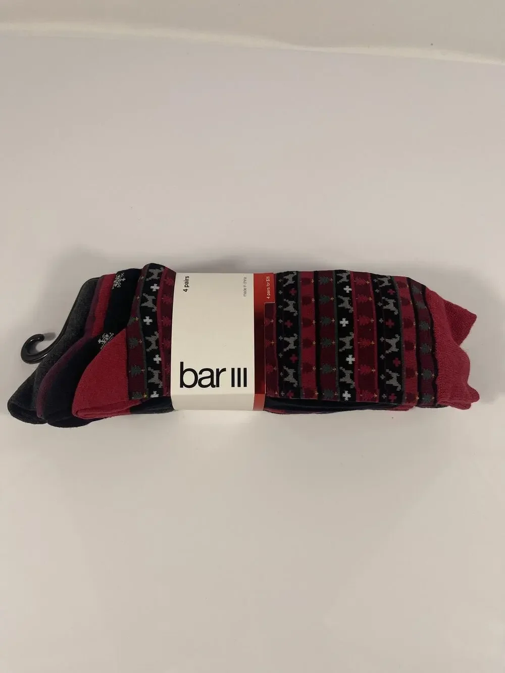 Bar III Socks Men's Size 7-12 Red Black Combo Crew Dress 4 Pairs Holiday Pack